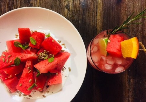 watermelon salad and wine spritzer